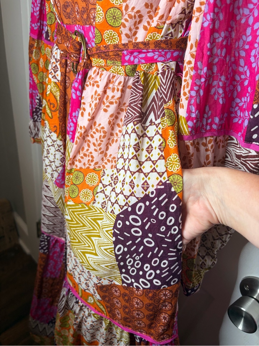 Avara Fate Happy For You Fuchsia Pink Cotton Patchwork Maxi Dress Pink Multi M - Picture 8 of 13